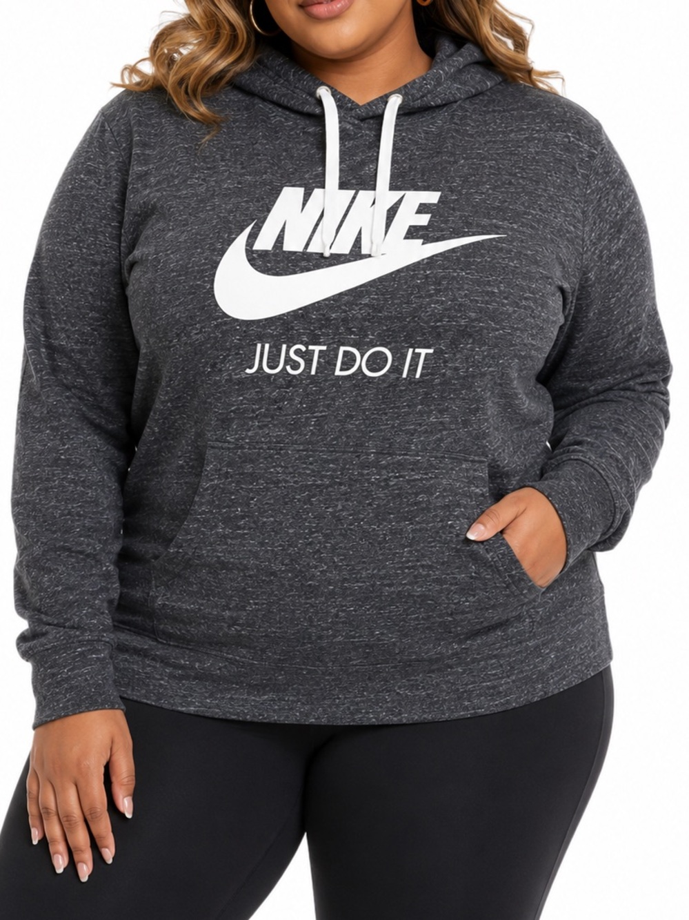 Nike Women’s Heather Charcoal Gray Pullover Hoodie with White Logo